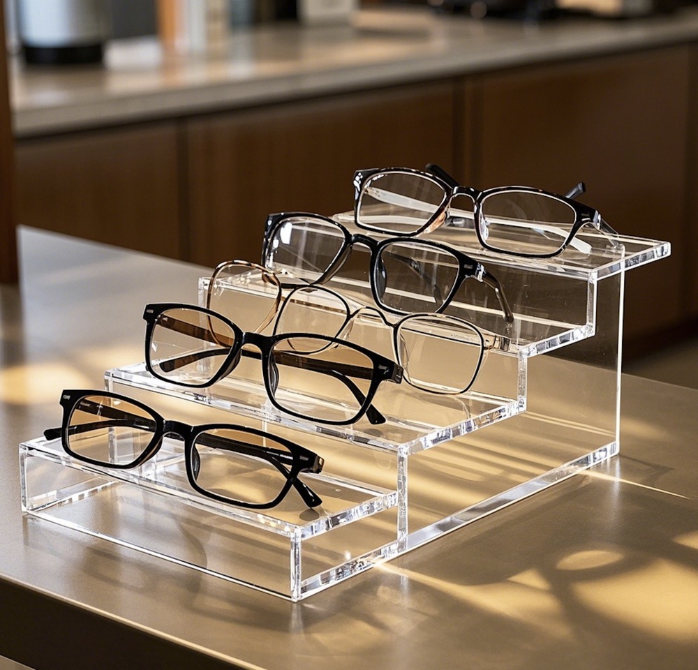 Acrylic step glasses display stand