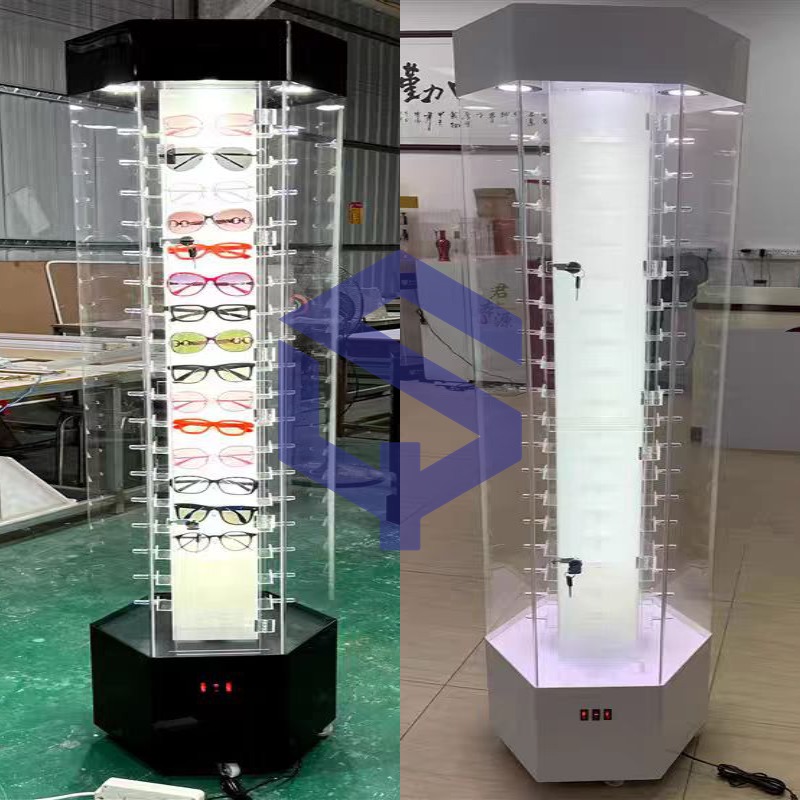 Rotating acrylic glasses display stand