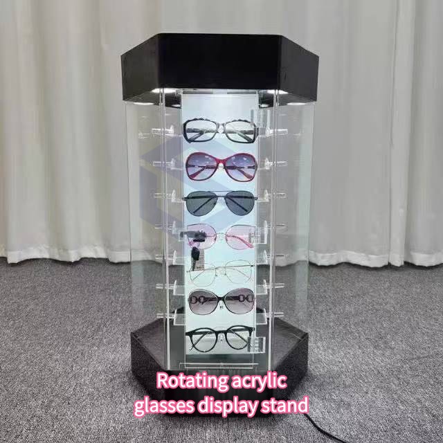 Rotating acrylic glasses display stand